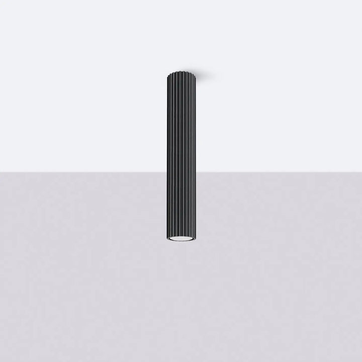 Plafonnier tube Karbon noir en aluminium cannelé, éteint