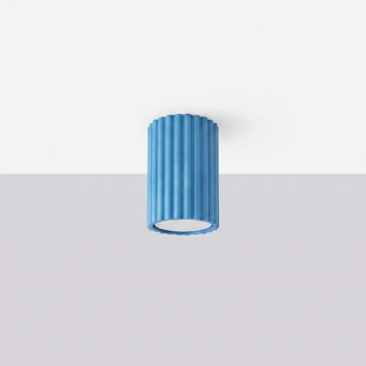 Plafonnier tube Karbon bleu azur en aluminium cannelé, éteint
