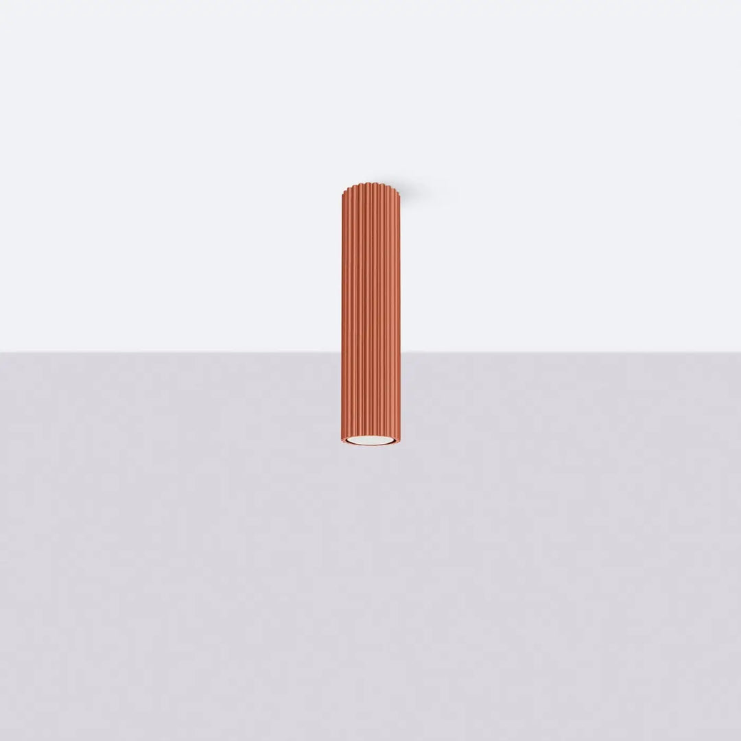 Plafonnier tube Karbon rouge ocre en aluminium cannelé, éteint