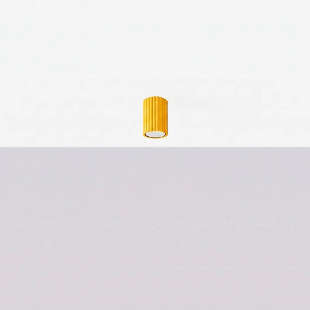 Plafonnier tube Karbon jaune en aluminium cannelé, éteint