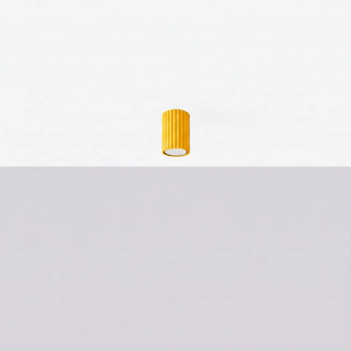 Plafonnier tube Karbon jaune en aluminium cannelé, éteint