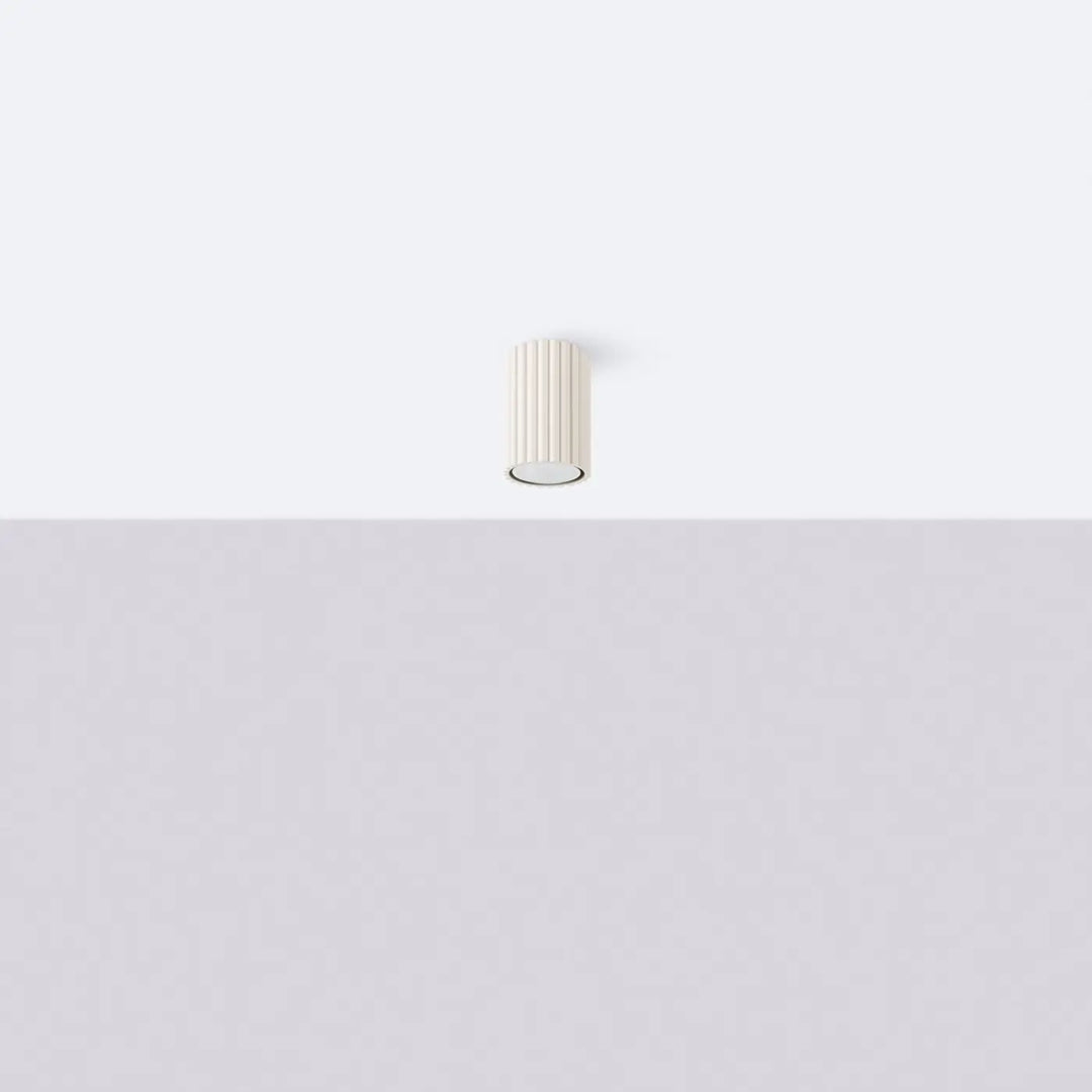Plafonnier tube Karbon beige en aluminium cannelé, éteint