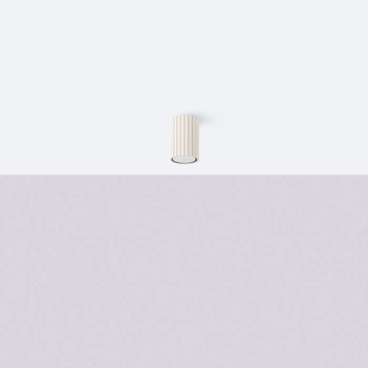 Plafonnier tube Karbon beige en aluminium cannelé, éteint