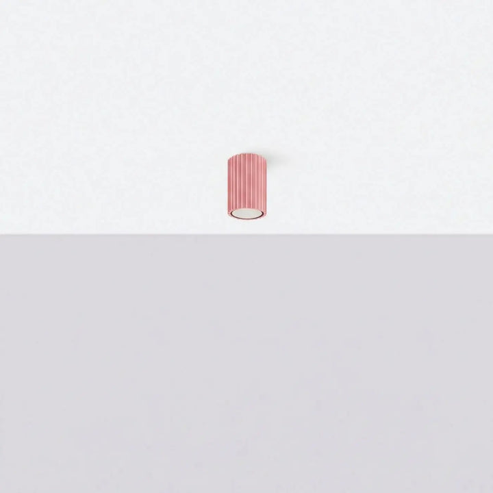 Plafonnier tube Karbon rose en aluminium cannelé, éteint