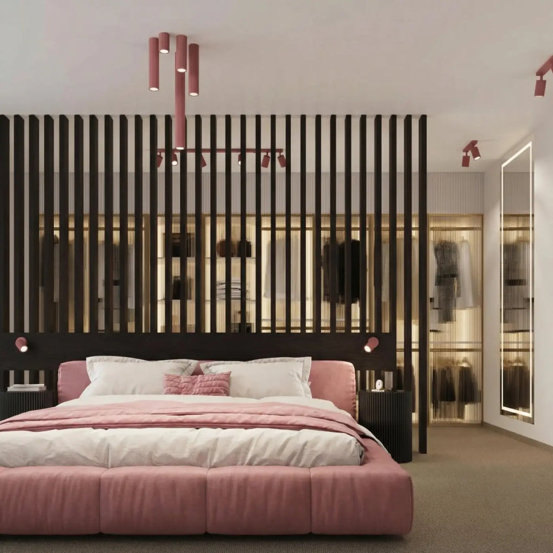 Plafonnier tube Karbon rose dans un intérieur contemporain
