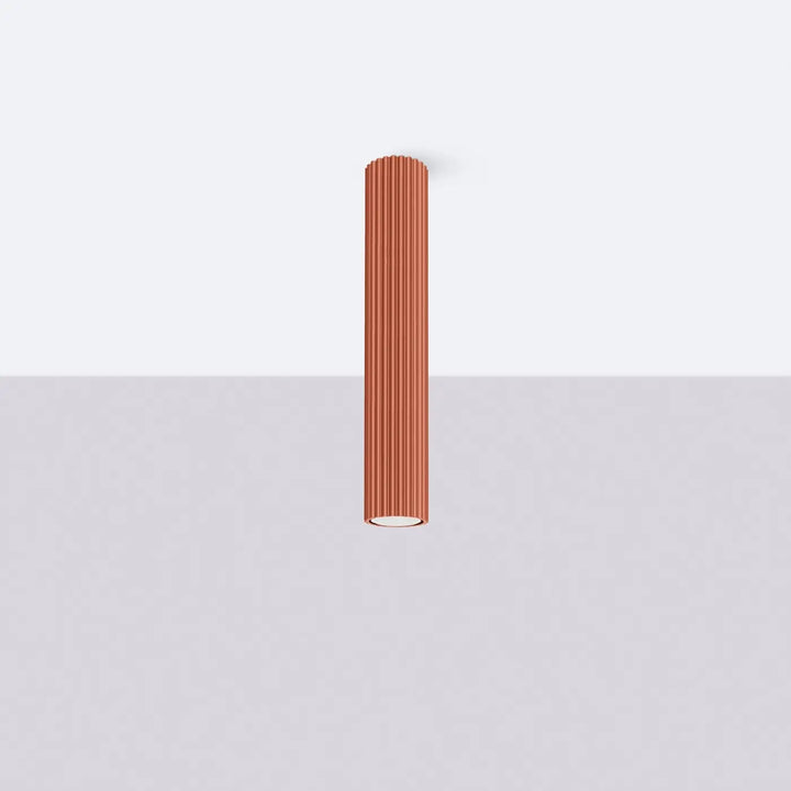 Plafonnier tube Karbon rouge ocre en aluminium cannelé, éteint