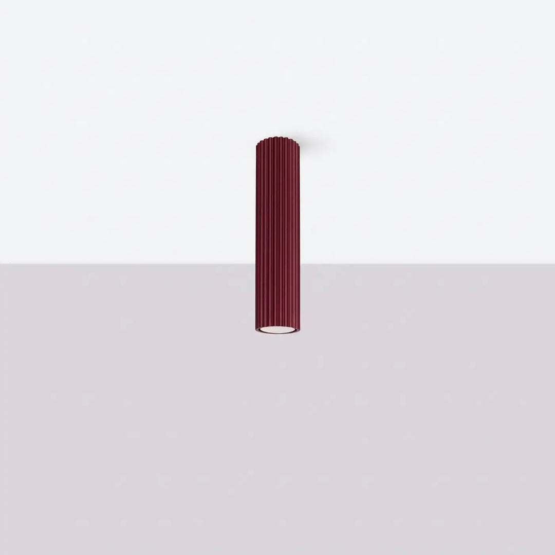 Plafonnier tube Karbon bordeaux en aluminium cannelé, éteint