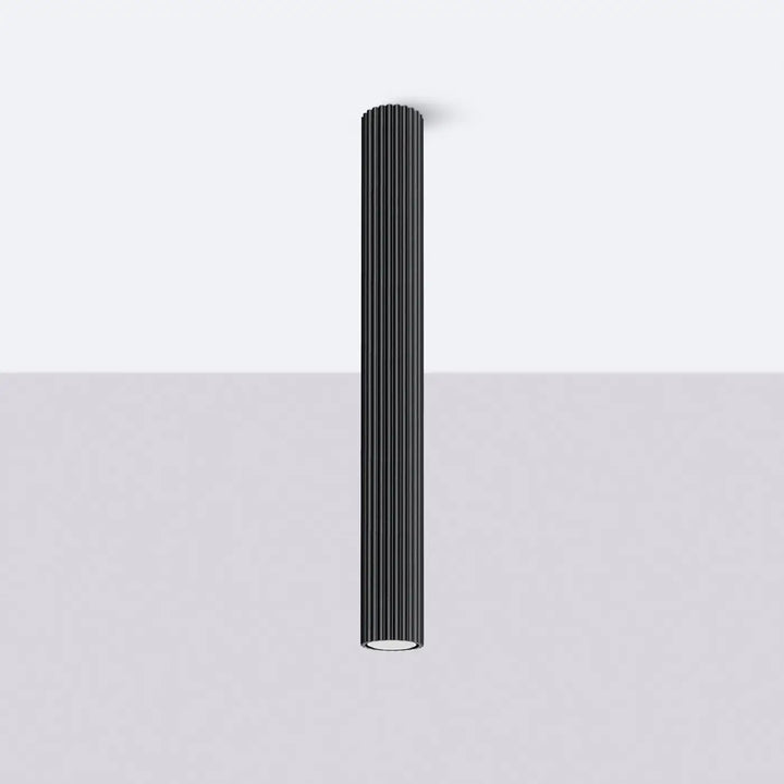 Plafonnier tube Karbon noir en aluminium cannelé, éteint