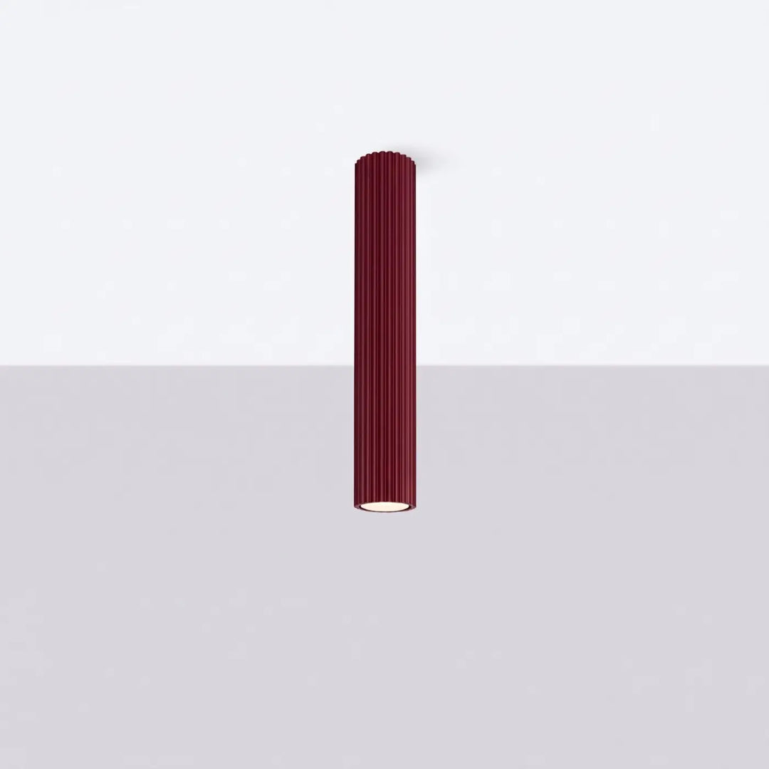 Plafonnier tube Karbon bordeaux en aluminium cannelé, éteint