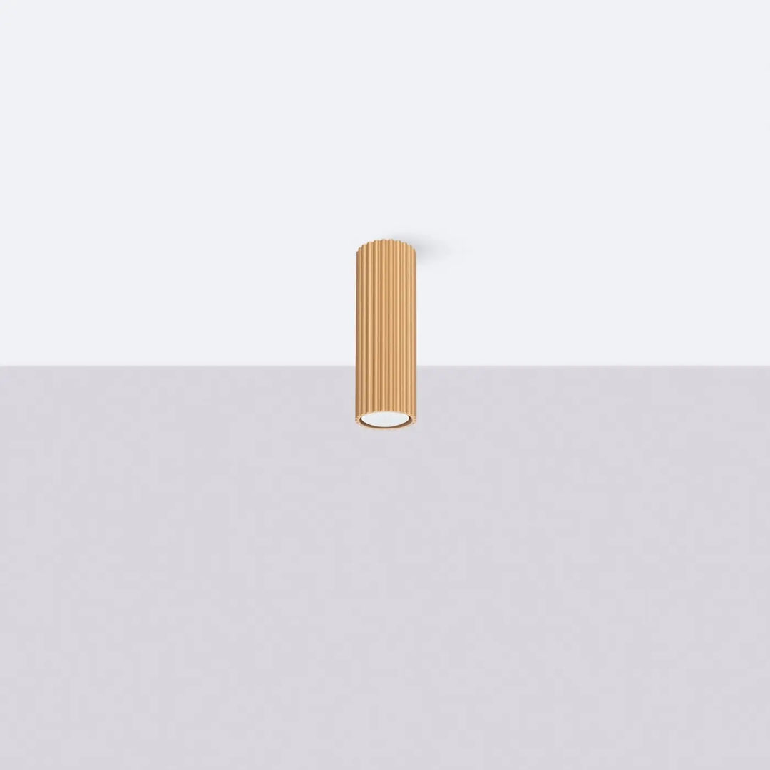 Plafonnier tube Karbon doré en aluminium cannelé, éteint