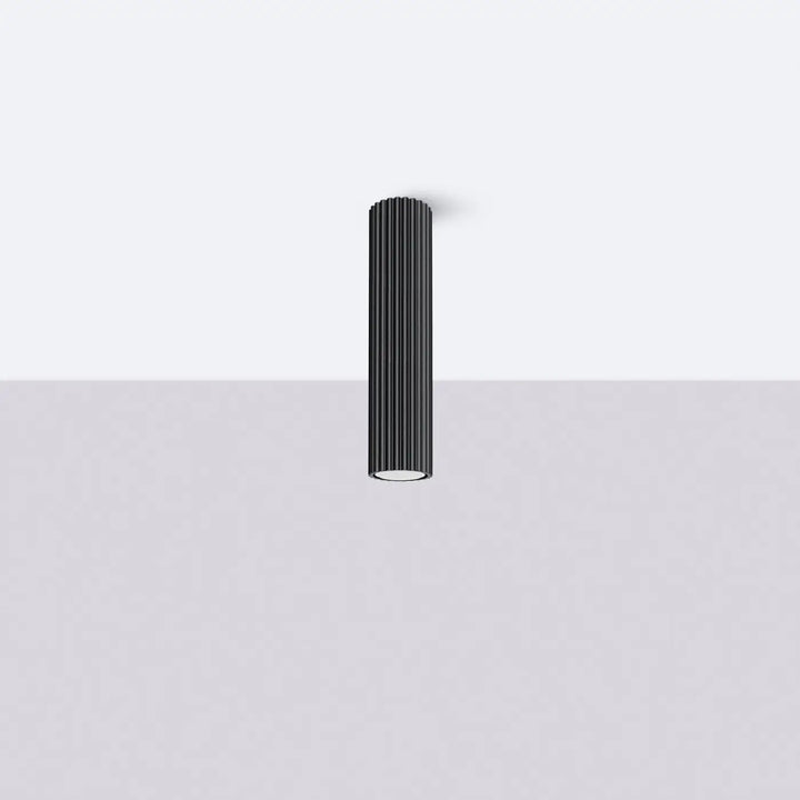 Plafonnier tube Karbon noir en aluminium cannelé, éteint