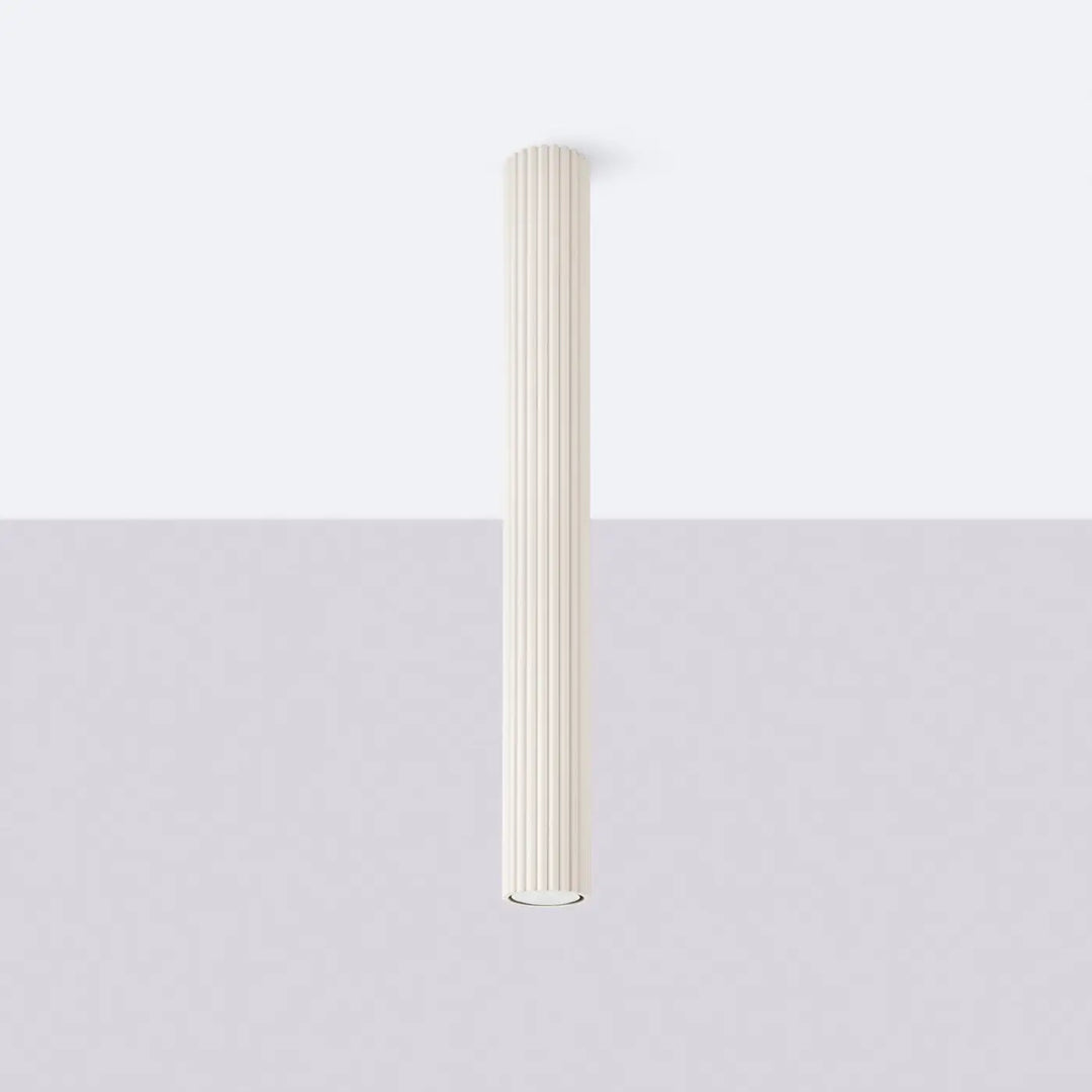 Plafonnier tube Karbon beige en aluminium cannelé, éteint