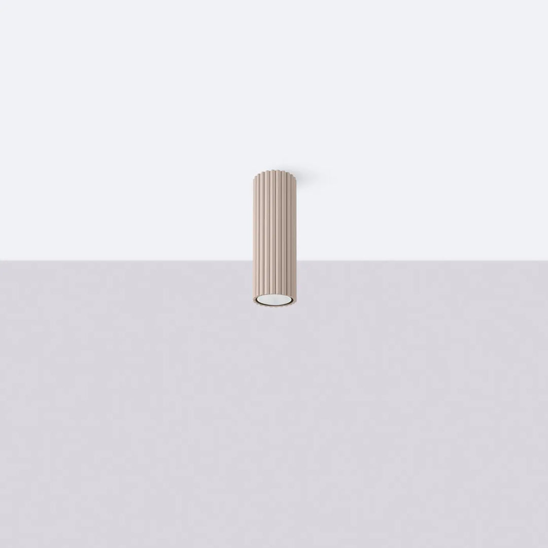 Plafonnier tube Karbon taupe en aluminium cannelé, éteint