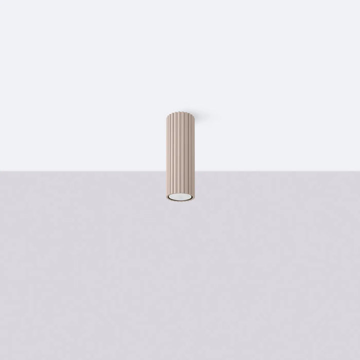 Plafonnier tube Karbon taupe en aluminium cannelé, éteint