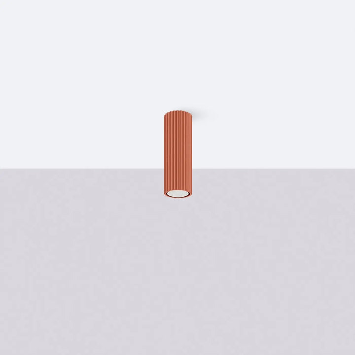 Plafonnier tube Karbon rouge ocre en aluminium cannelé, éteint