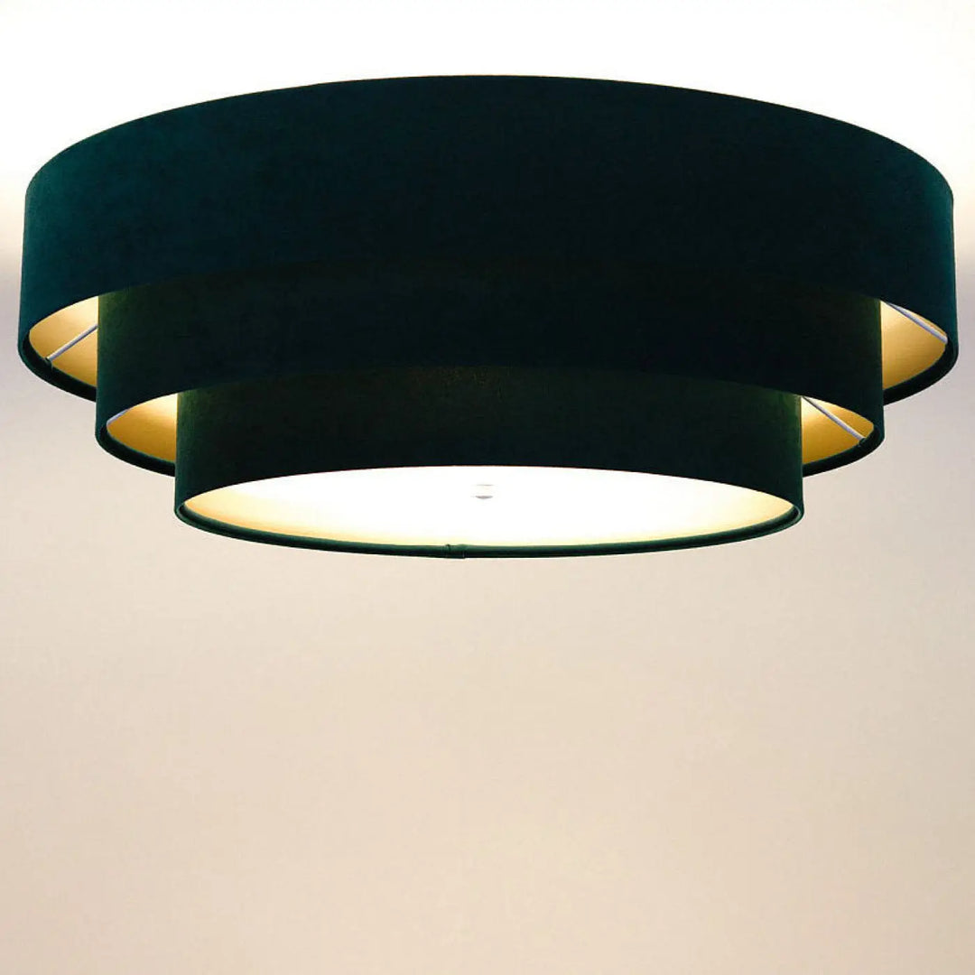 Lumière plafonnier triniti veloursstof vert avec finition dorée chic et bords intérieurs dorés en velours noir