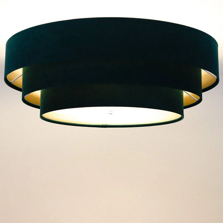 Lumière plafonnier triniti veloursstof vert avec finition dorée chic et bords intérieurs dorés en velours noir