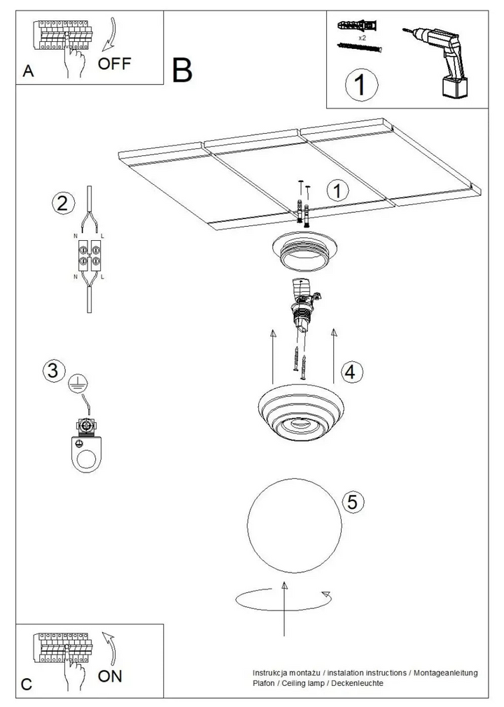 Schéma d’assemblage plafonnier zori beige ip44 avec matériel de montage pour belle décoration et qualités esthétiques