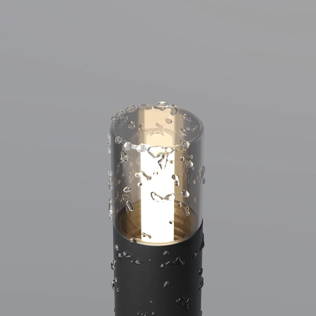 Borne extérieur glide en acier noir cylindre fin potelet extérieur avec lumière led chaude translucide