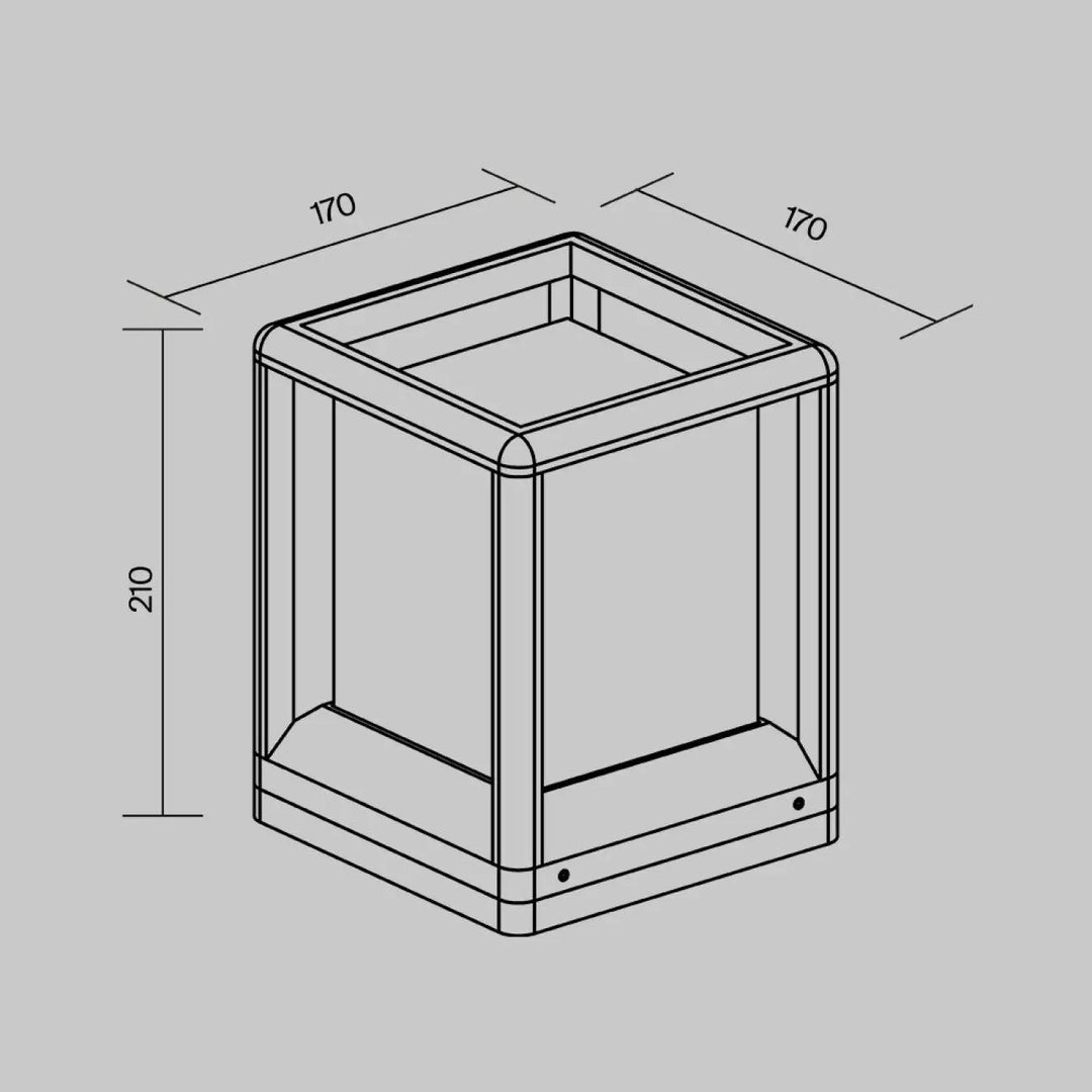 Borne extérieur trim potelet en acier noir avec cadre ajouré carré au bord d’une terrasse design moderne minimaliste