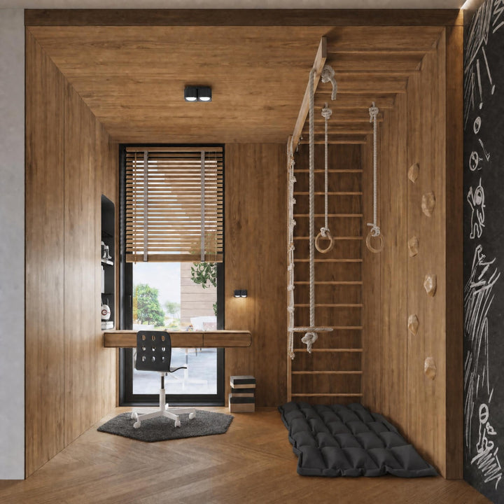 Plafonnier Riff noir carré en aluminium au plafond d'une chambre