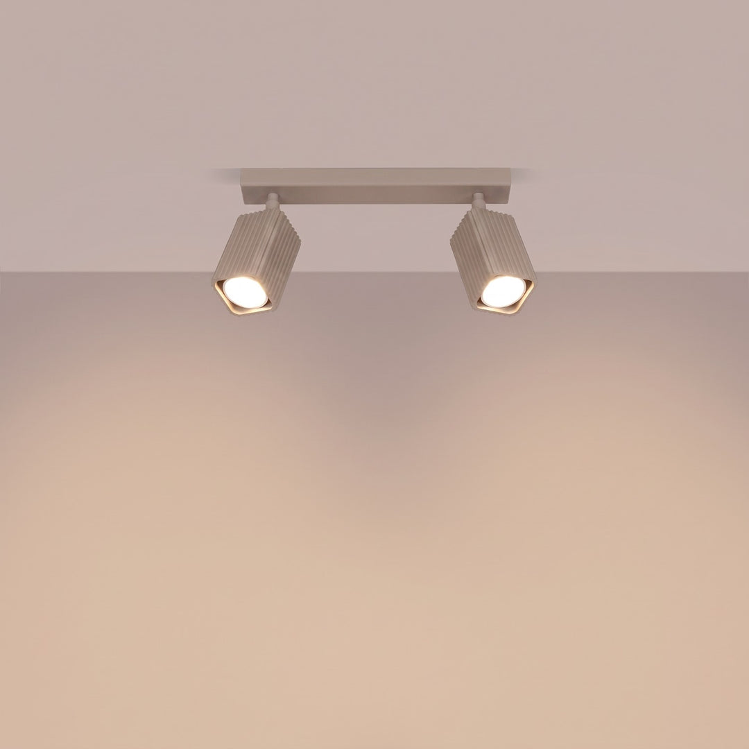 Plafonnier Rayo taupe en rampe à spots orientables, allumé