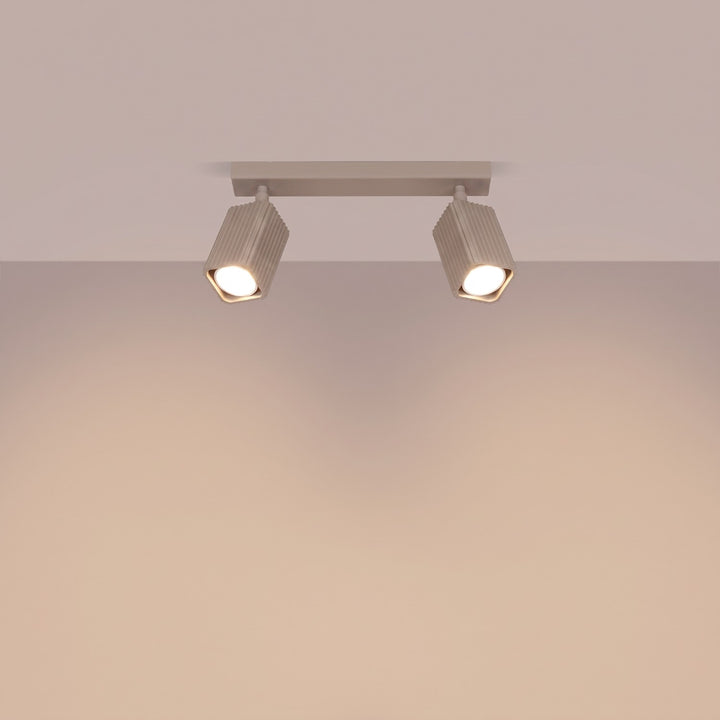 Plafonnier Rayo taupe en rampe à spots orientables, allumé