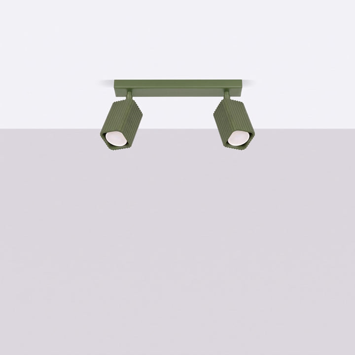 Plafonnier Rayo vert olive en rampe à spots orientables, éteint