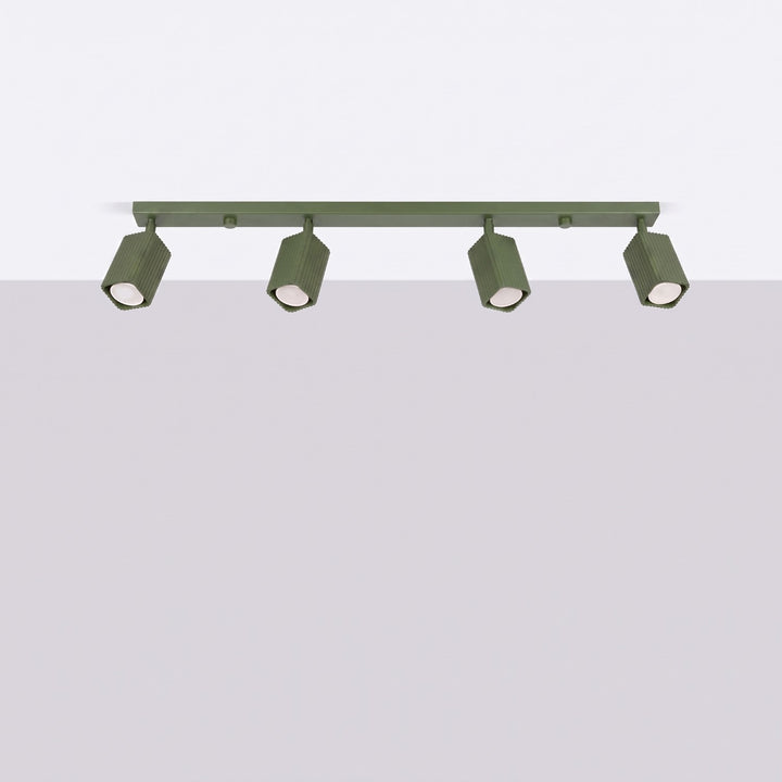 Plafonnier Rayo vert olive en rampe à spots orientables, éteint