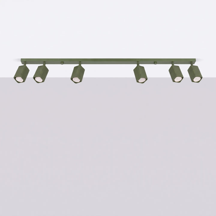 Plafonnier Rayo vert olive en rampe à spots orientables, éteint