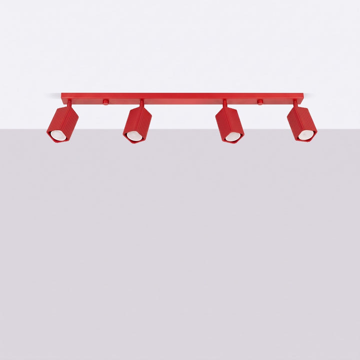 Plafonnier Rayo rouge en rampe à spots orientables, éteint