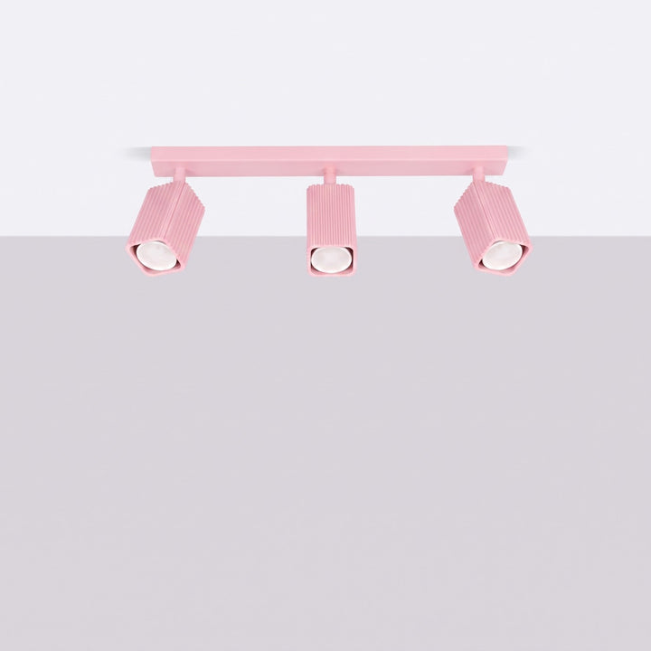 Plafonnier Rayo rose en rampe à spots orientables, éteint
