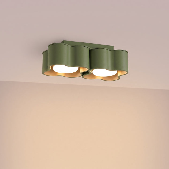 Plafonnier Ovio vert olive en aluminium, allumé