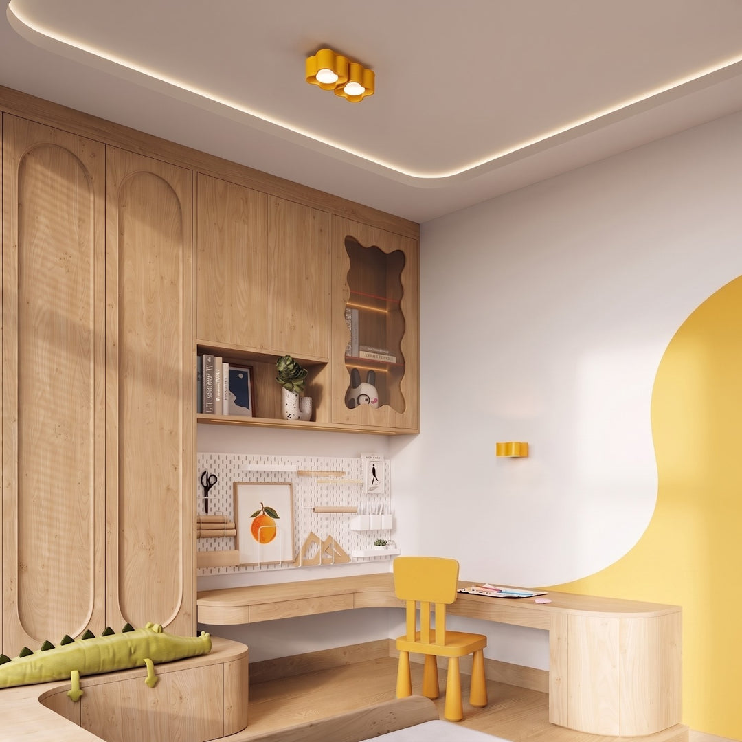 Plafonnier Ovio jaune en aluminium dans un intérieur contemporain