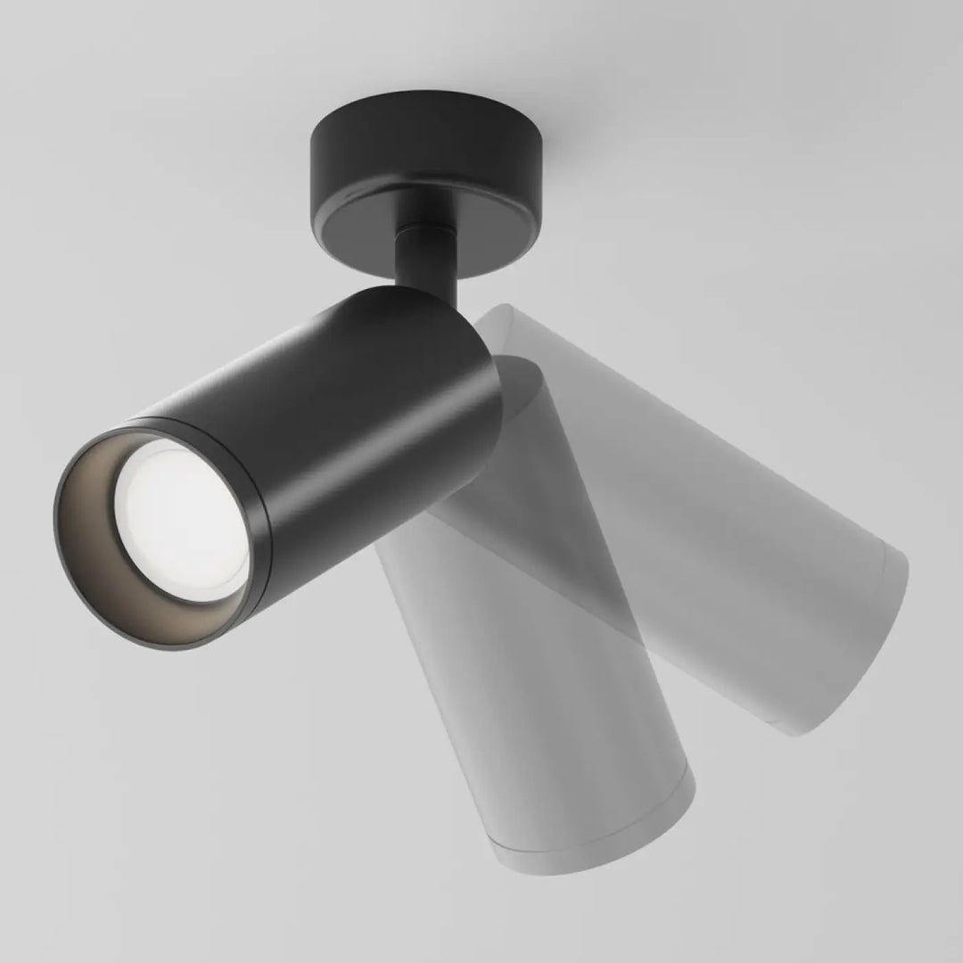 Spot directionnel noir mat base ronde avec design cylindrique et ampoule led visible spot focus ajustable