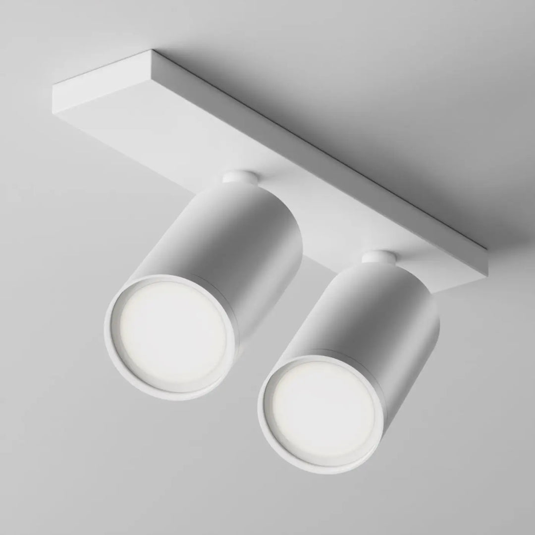 Spot double focus longue base avec têtes orientables en led cylindriques blanc moderne plafond