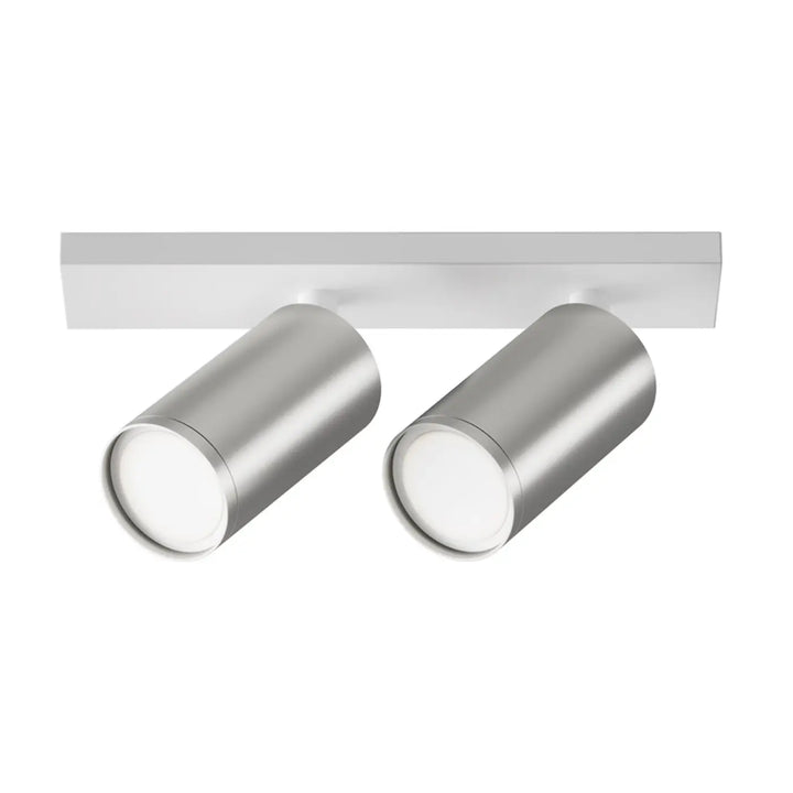 Modern spot double focus avec têtes orientables en acier inox brossé et longue base rectangulaire pour éclairage ciblé