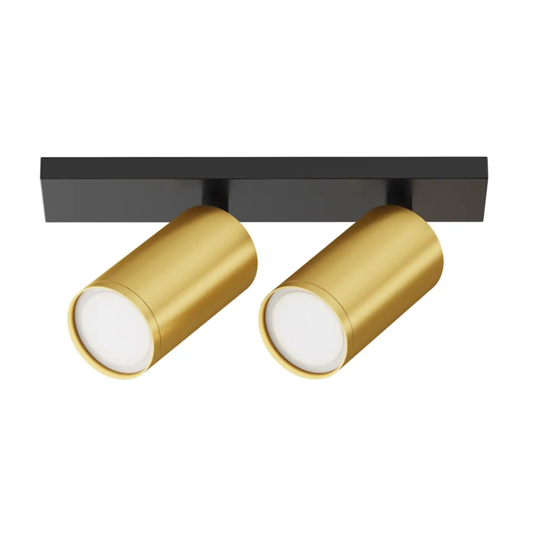 Spot double focus avec têtes orientables en finition or sur longue base noire pour éclairage ciblé