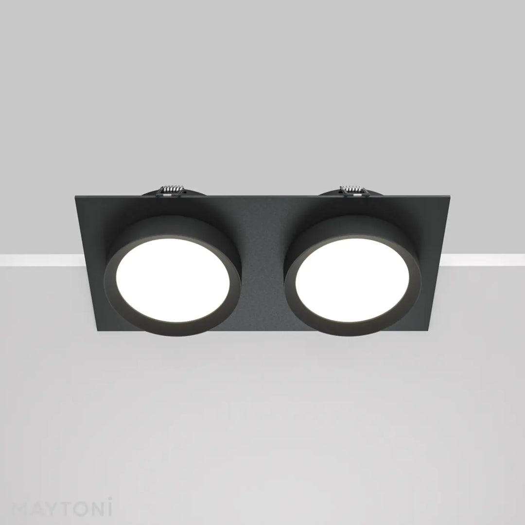 Spot hoop double plafonnier encastré noir avec deux ampoules led circulaires pour un éclairage moderne