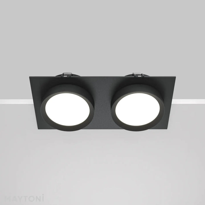 Spot hoop double plafonnier encastré noir avec deux ampoules led circulaires pour un éclairage moderne