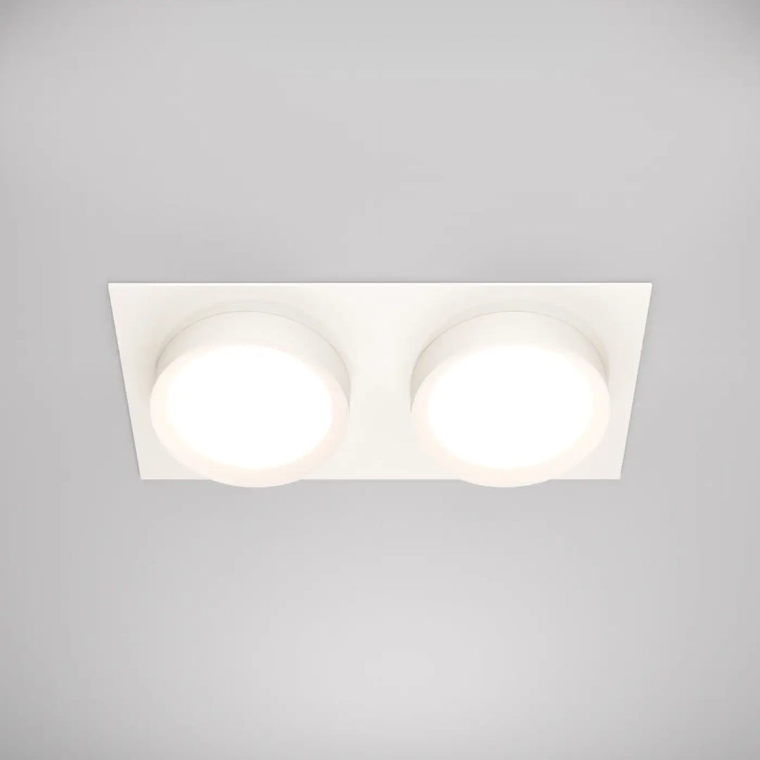 Plafonnier rectangulaire blanc spot double hoop double avec deux sources lumineuses circulaires et douces