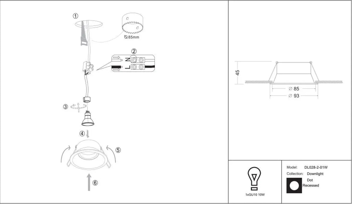Schéma d'installation du luminaire