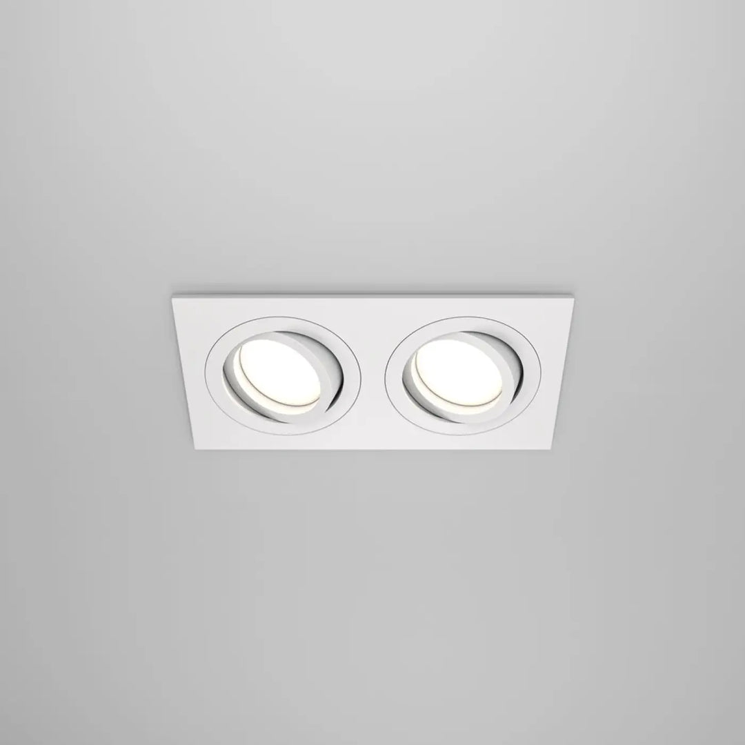 Spot encastrable double atom avec deux ampoules led circulaires encastré blanc rectangulaire au plafond