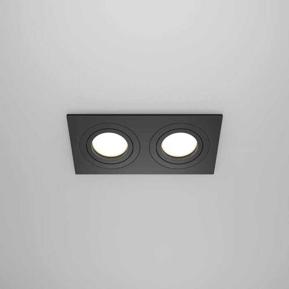 Spot encastrable double noir avec deux ampoules led blanches circulaires modèle atom double carré
