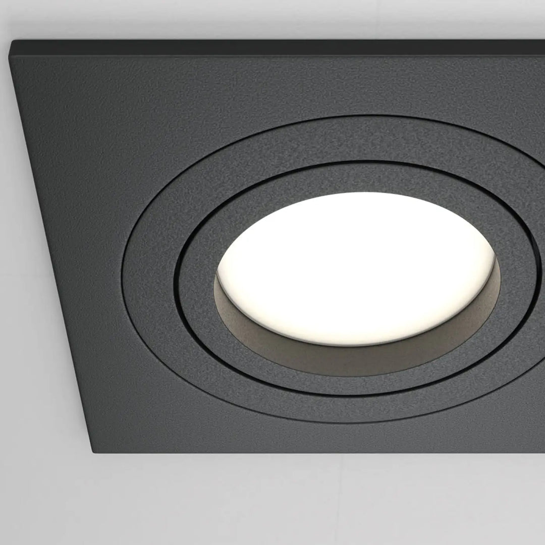 Spot encastrable double atom avec panneau led blanc circulaire et cadre carré noir pour éclairage moderne encastrable