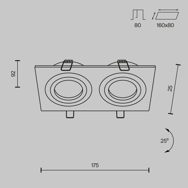Spot encastrable double atom en métal à finition métallique avec deux lampes circulaires pour éclairage intérieur moderne