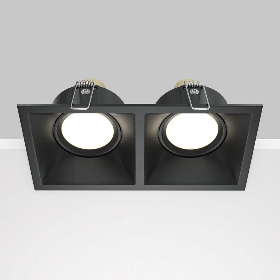 Spot encastrable double noir avec deux ampoules led circulaires modèle dot double pour éclairage encastré plafond