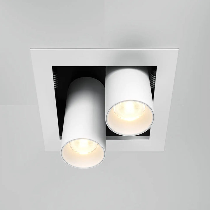 Spot magnum spot encastrable double blanc avec deux têtes cylindriques éclairage chaud intégré au plafond