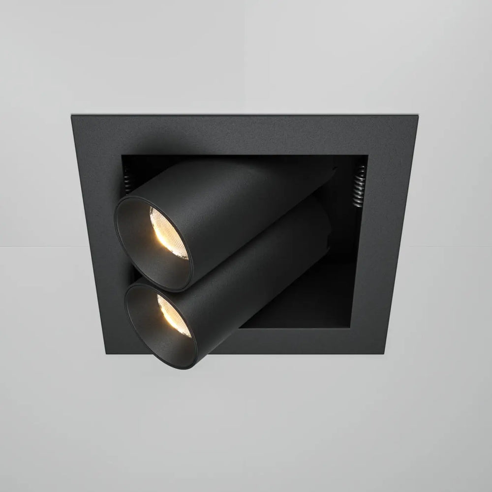 Spot magnum double spot encastrable avec finition mate noire et têtes cylindriques ajustables pour éclairage ciblé