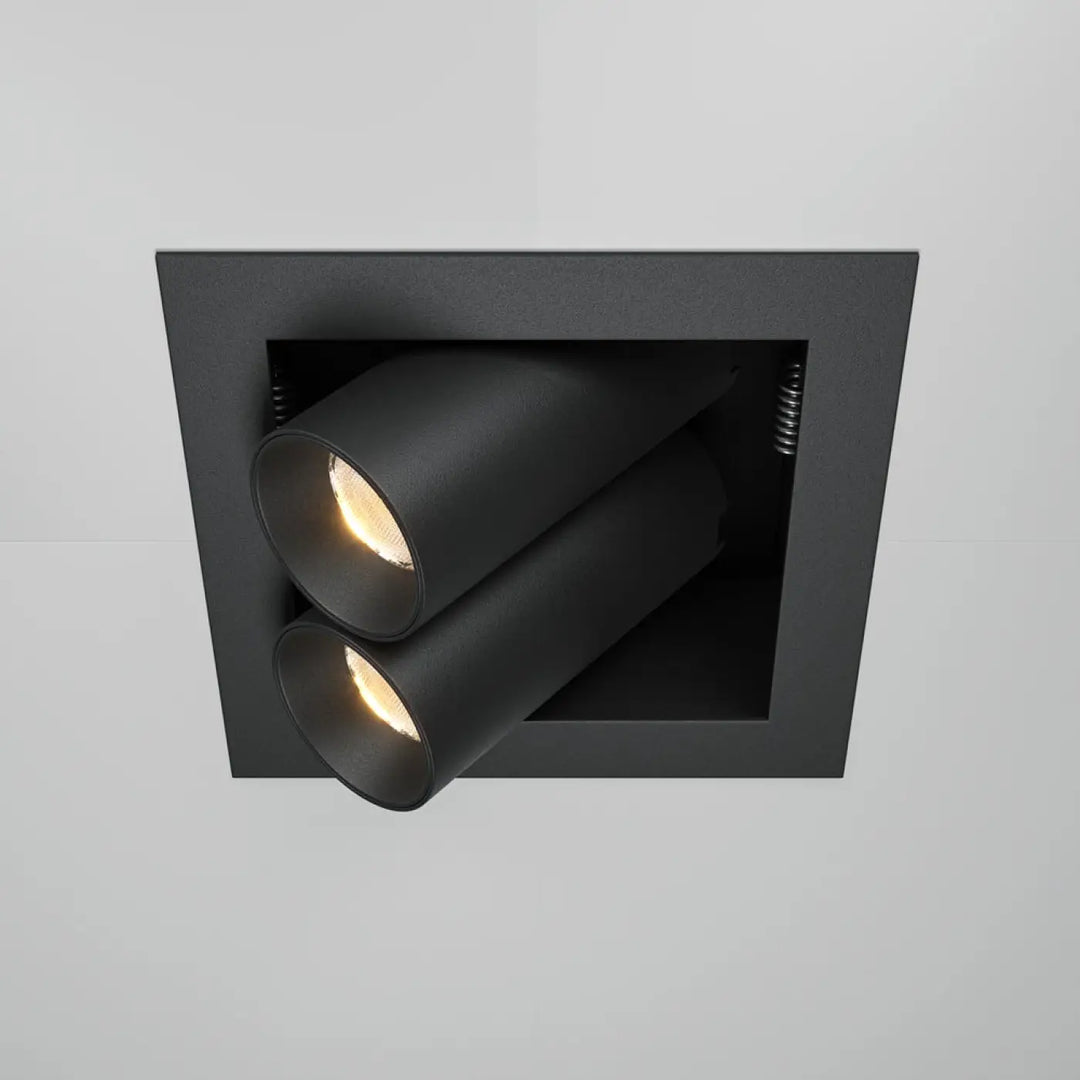 Spot magnum double spot encastrable avec finition mate noire et têtes cylindriques ajustables pour éclairage ciblé